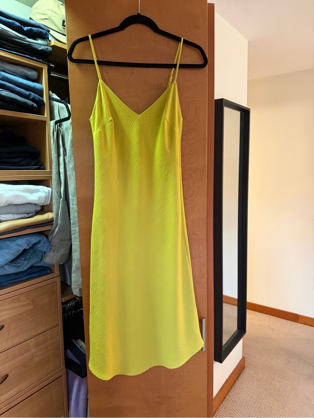 audrey Lime-Green V-Neck Slip Dress with Spaghetti Straps